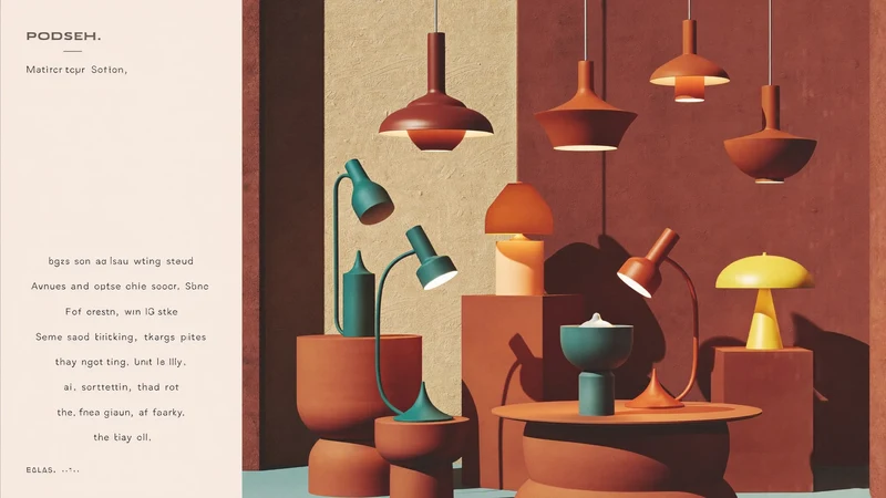 Illustrazione di una scena domestica con lampade dal design originale